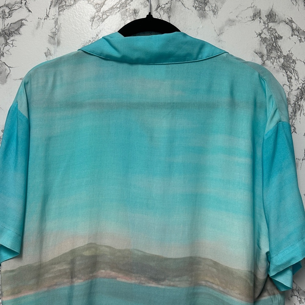 Original Use Men's Turquoise Patterned Short-Sleeve Button Shirt Boxy Fit Size S - Picture 10 of 12